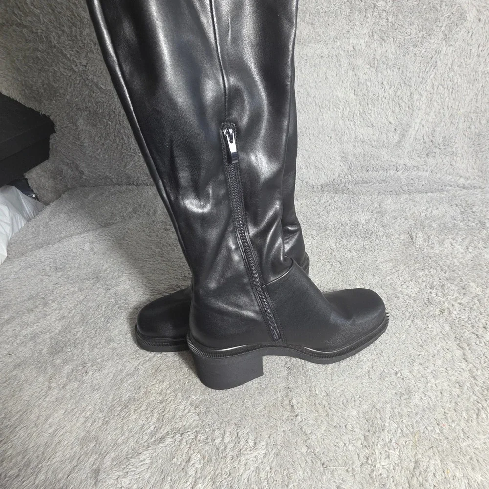 Franco Sarto Kelly Over The‎ Knee Boots Black Chunky Heel Side Zip Women 8.5 NEW